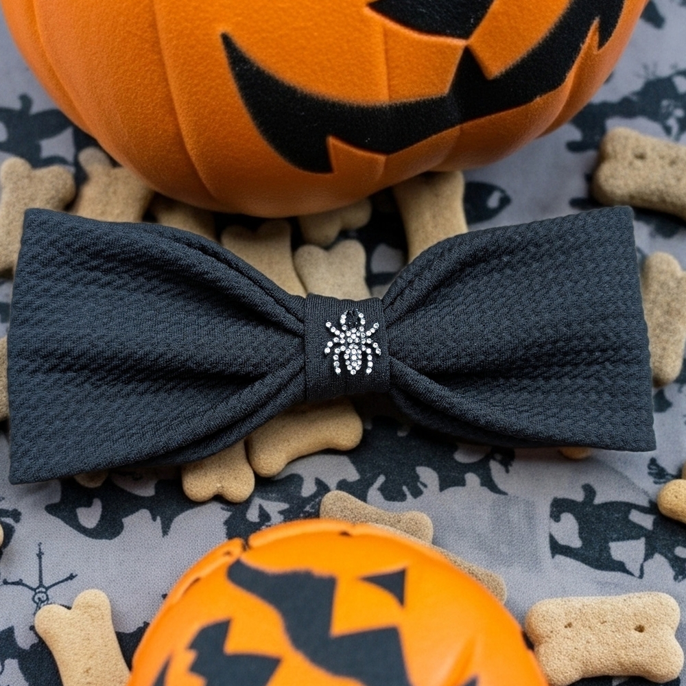 Black Bow Tie with Spider Embellishment